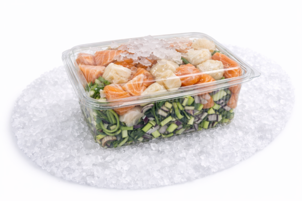 Roerbakmix met zalm, kabeljauw en groenten in verpakking