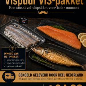 Vispuur VIS-pakket met gerookte zalm, zoute haring en gerookte makreel