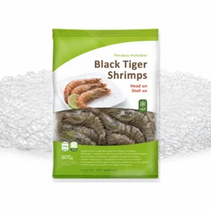 Zak Black Tiger garnalen HOSO met kop en schaal op ijs