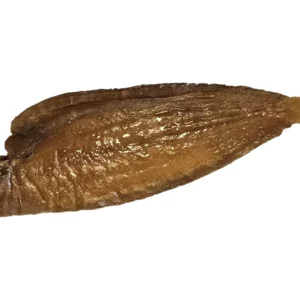 Hele ambachtelijk gerookte tong (Tong 5, slibs), bovenzijde, uitgesneden uit de echte productfoto op een witte achtergrond