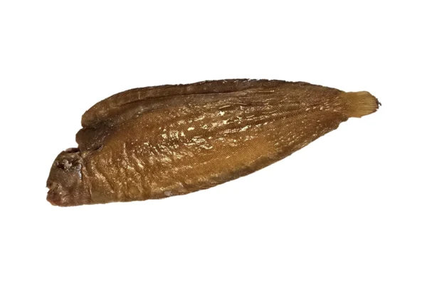 Hele ambachtelijk gerookte tong (Tong 5, slibs), bovenzijde, uitgesneden uit de echte productfoto op een witte achtergrond